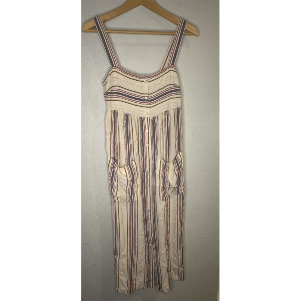 Zara Midi Apron Dress Striped Button Front Patch Pockets Viscose Sleeveless XS